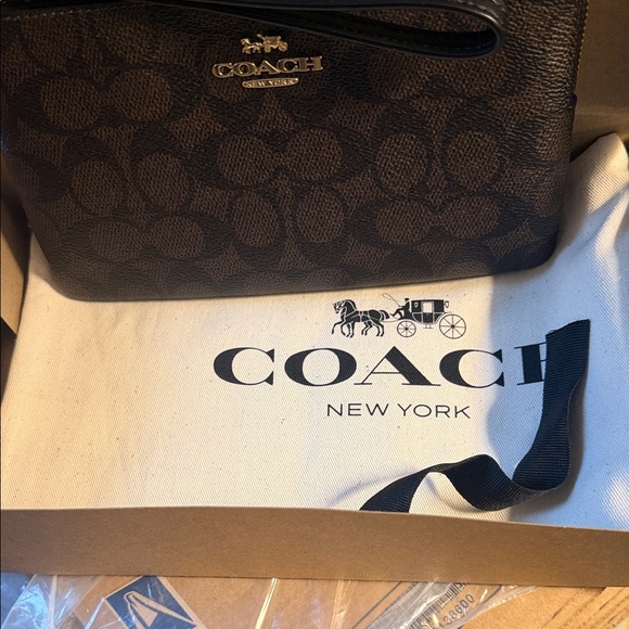 Coach Dark Brown Signature Wristlet - Picture 2 of 6